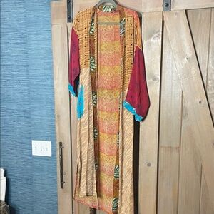 Colorful Long Kimono Patchwork Robe with Patterned Design